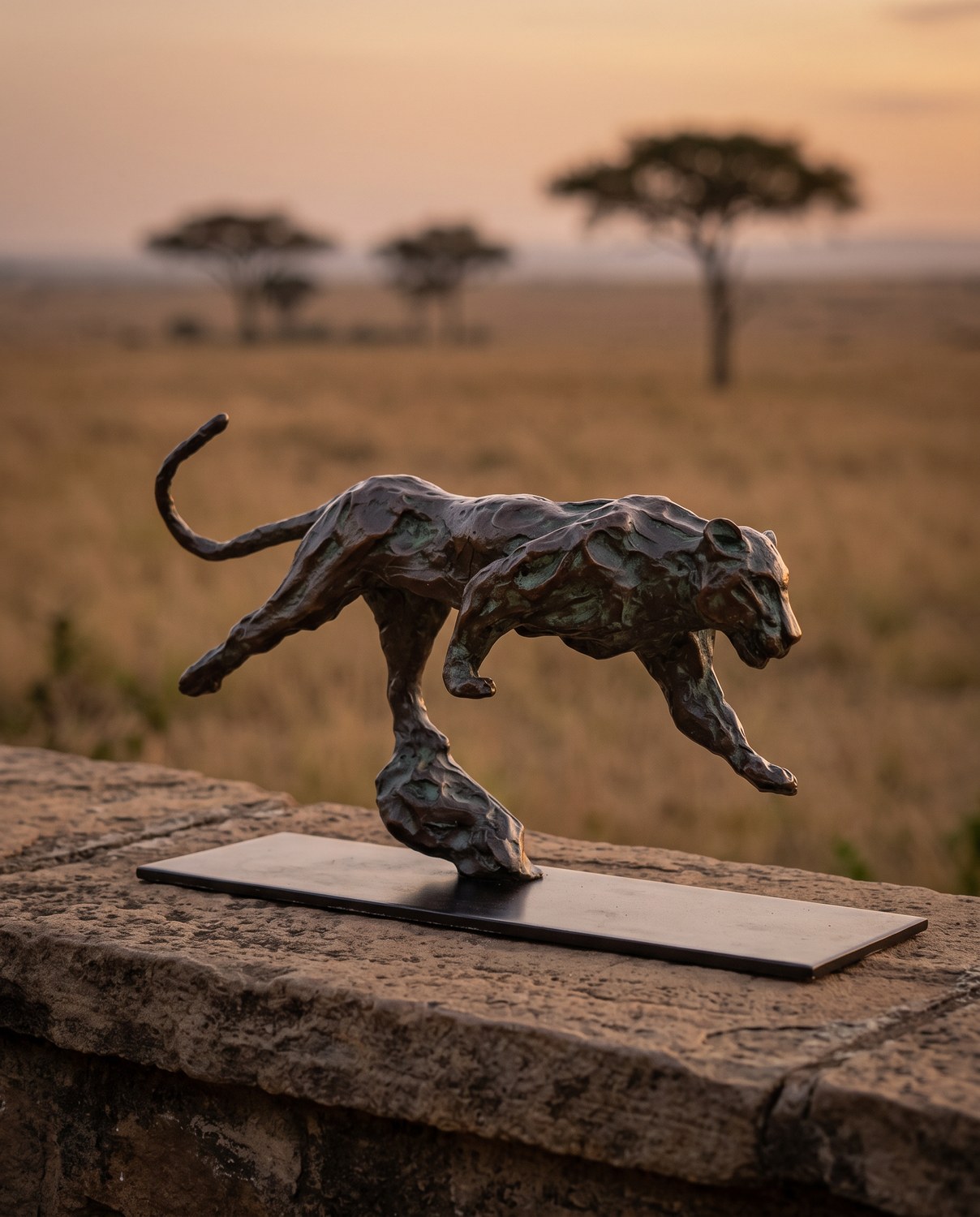 The Leopard — bronze sculpture by David Francois Rabie